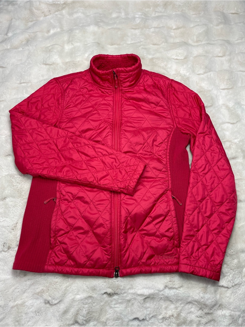 🔥LL Bean Women M Quilted Jacket Red Insulated Faux Fur Lined Gorpcore Outdoor